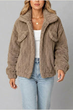 Montarello Women's Teddy Jacket Borg Collared Zip Up — variant_front