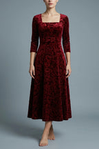 Scarlett | Women's Square Neck Velvet Floral Embossed Party Dress — variant_front