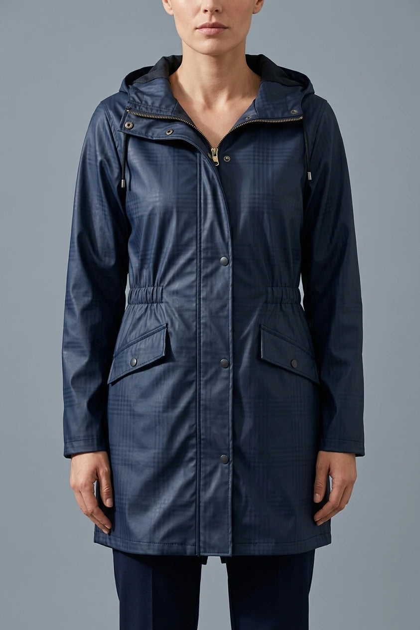 Hooded Waterproof Rain Jacket with Elasticated Waist and Flap Pockets — variant_front