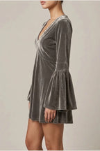 Mini Dress Women - Velvet Mini Dress with V-Neckline — variant_front