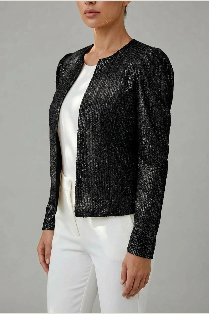 Aria | Women's Open Front Sequin Sparkle Party Jacket — variant_front