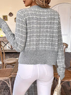 Houndstooth Knit Cardigan with Gold Buttons and Chest Pockets — variant_front