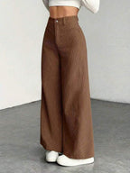 High Waist Wide Leg Corduroy Trousers with Flap Pockets — variant_front