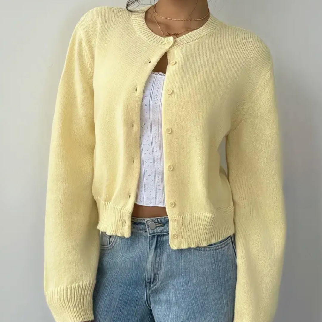 Soft Cropped Knit Cardigan with Round Neck — variant_front