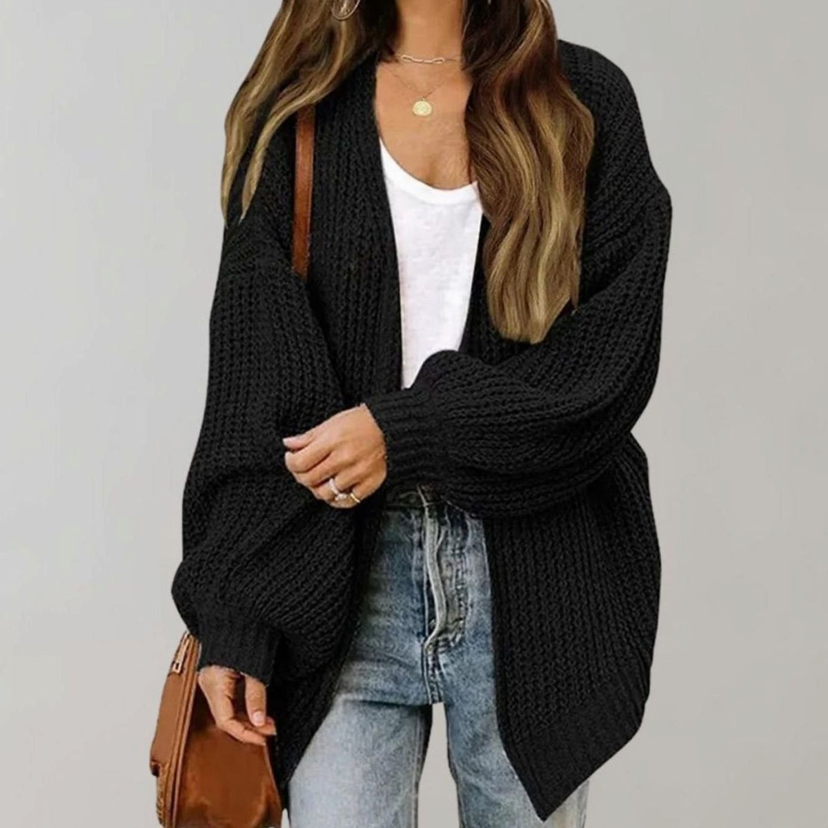 Oversized Open Front Chunky Knit Cardigan — variant_front