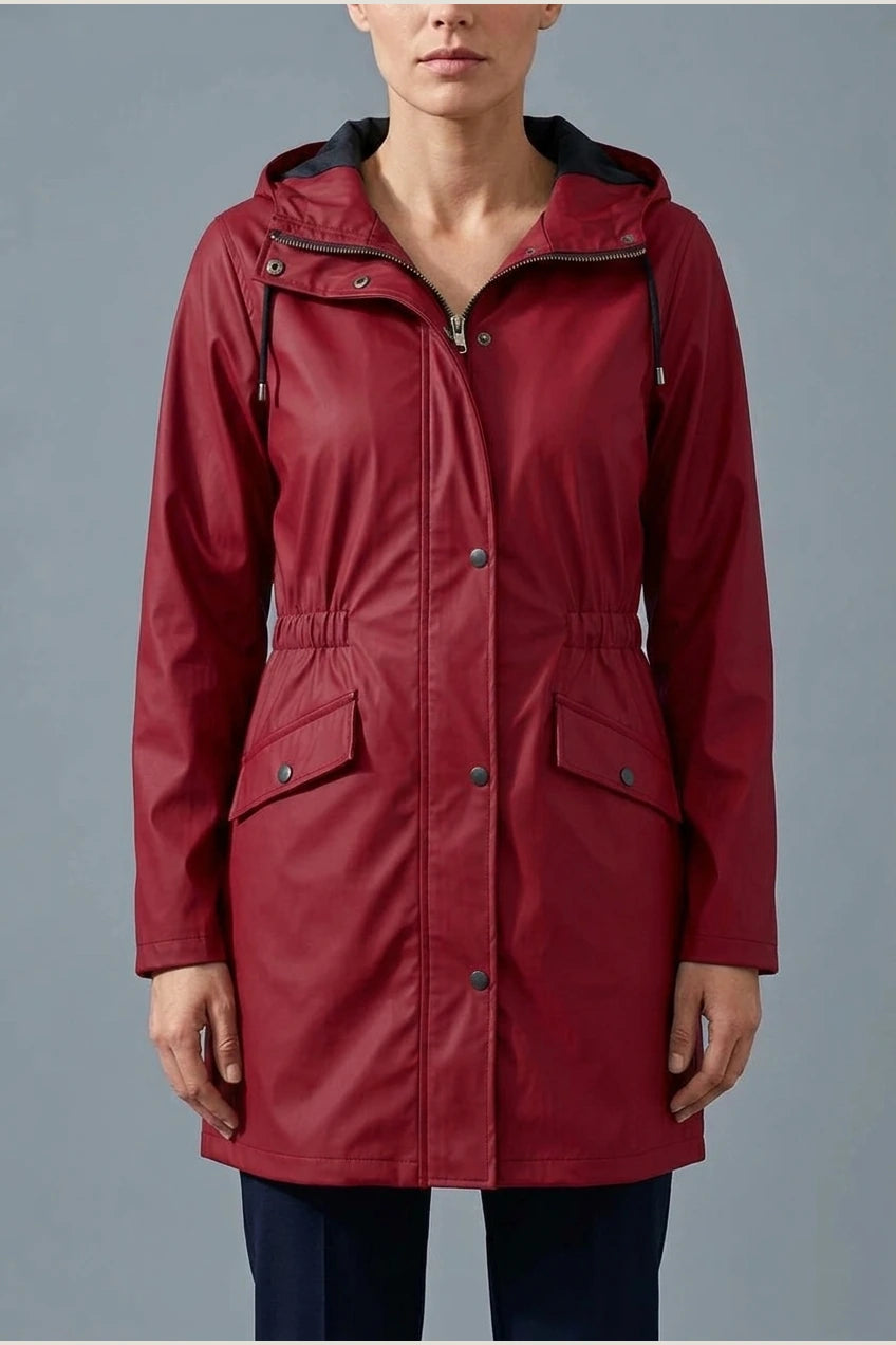 Hooded Waterproof Rain Jacket with Elasticated Waist and Flap Pockets — variant_front