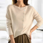 Soft Knit Cardigan with Asymmetric Button Front and Scoop Neckline — variant_front