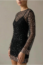 Phoebe | Women's Sequin Mesh Long-Sleeve Autumn Dress Mini Party — variant_front
