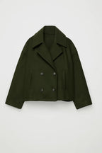 Cropped Double Breasted Wool Pea Coat with Wide Lapels — variant_front