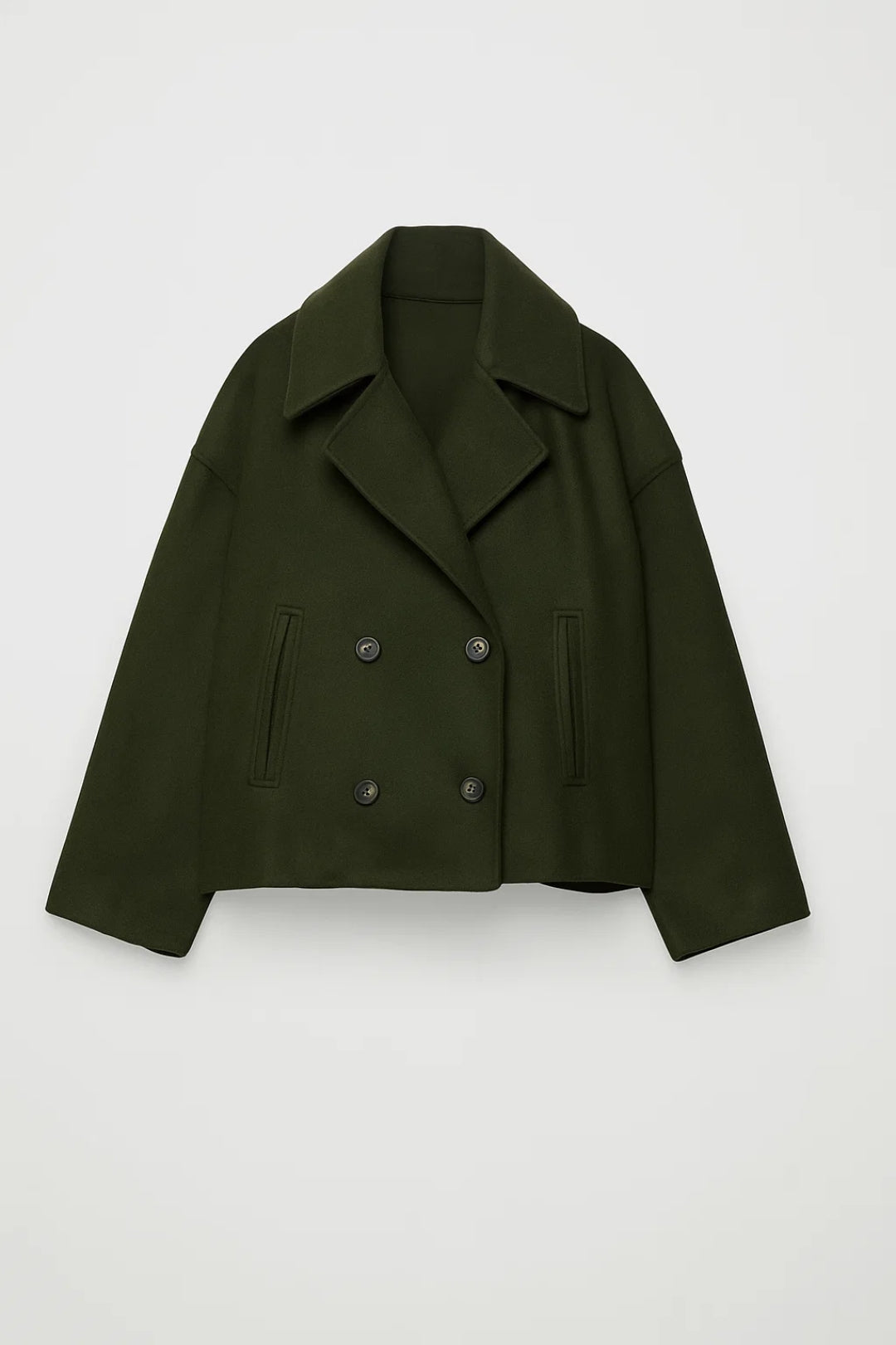 Cropped Double Breasted Wool Pea Coat with Wide Lapels — variant_front