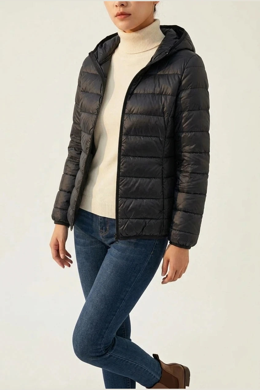 Amelia | Women's Lightweight Hooded Quilted Jacket Packable Down Puffer — variant_front