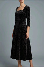 Scarlett | Women's Square Neck Velvet Floral Embossed Party Dress — variant_front