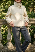 Jacket Women - Wool Blend Cropped Jacket with Buckle Collar — variant_front