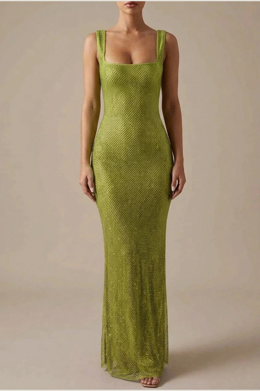 Olivia | Women's Sleeveless Sequin Maxi Evening Gown Square Neck — variant_front