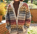 Retro Fair Isle Chunky Knit Cardigan with V-Neckline — variant_front
