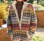Retro Fair Isle Chunky Knit Cardigan with V-Neckline — variant_front