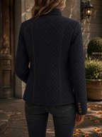 Fitted Quilted Jacket with Stand Collar and Contrast Piping — variant_front