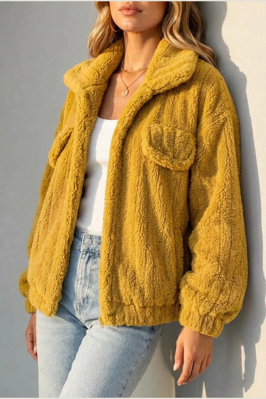 Montarello Women's Teddy Jacket Borg Collared Zip Up — variant_front