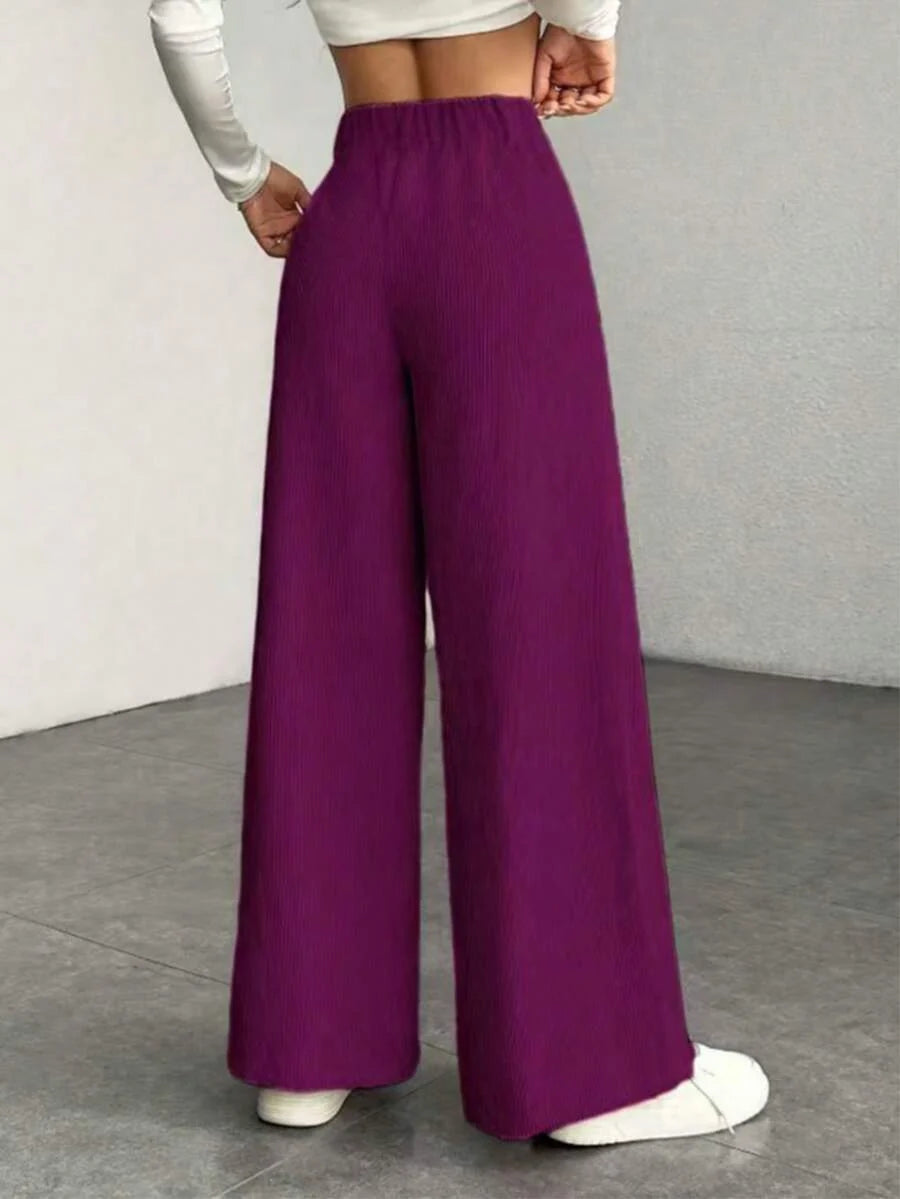 High Waist Wide Leg Corduroy Trousers with Flap Pockets — variant_front