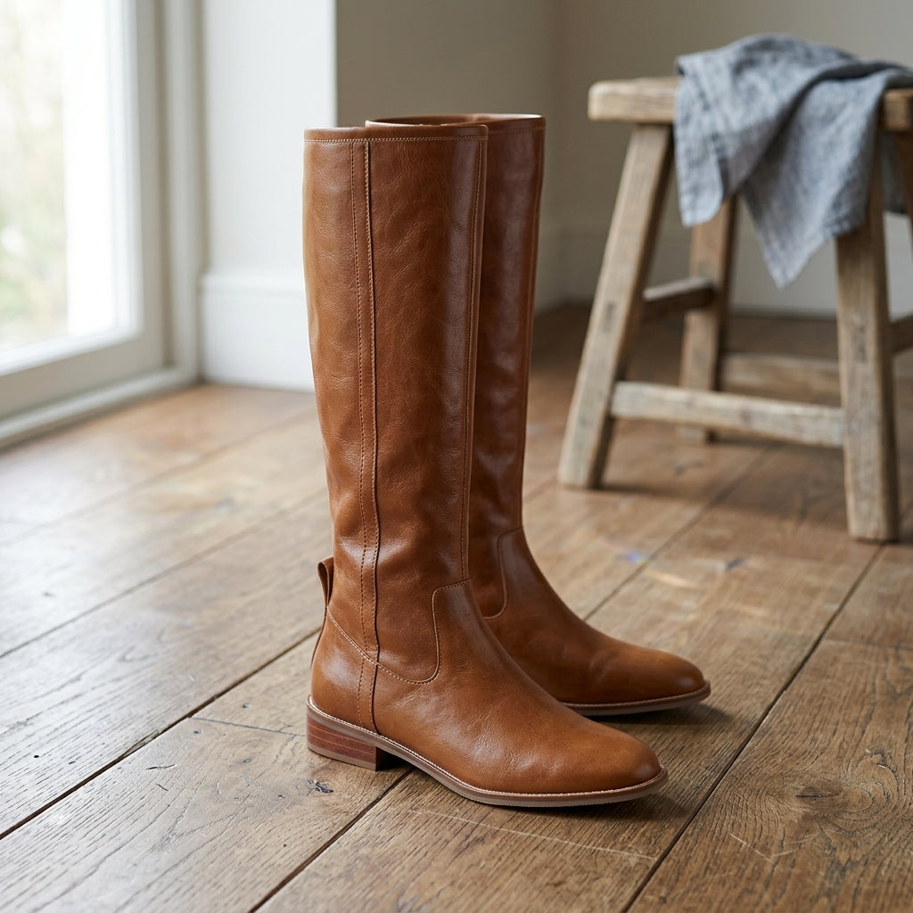 Flat Knee High Leather Boots with Sleek Riding Style — variant_front