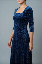 Scarlett | Women's Square Neck Velvet Floral Embossed Party Dress — variant_front