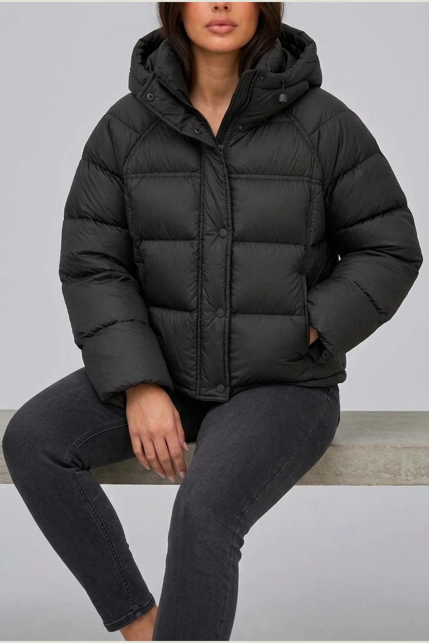 Women’s Hooded Puffer Jacket – High Neck Padded Winter Coat — variant_front
