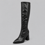 Women’s Pointed Toe Knee-High Boots with Chunky Block Heel — variant_front