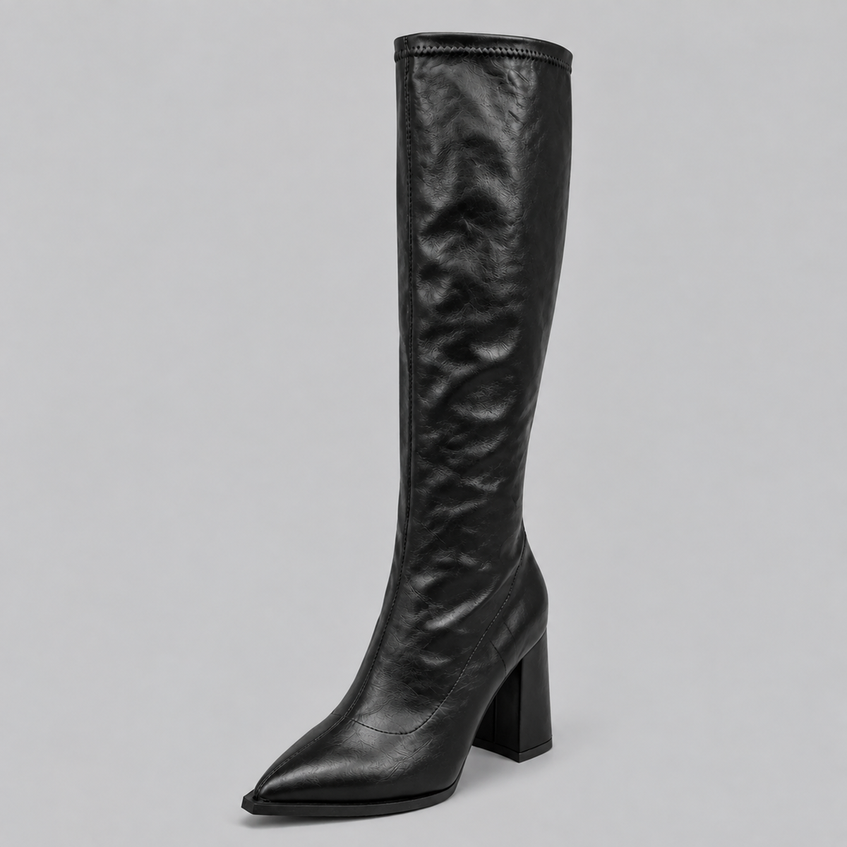 Women’s Pointed Toe Knee-High Boots with Chunky Block Heel — variant_front