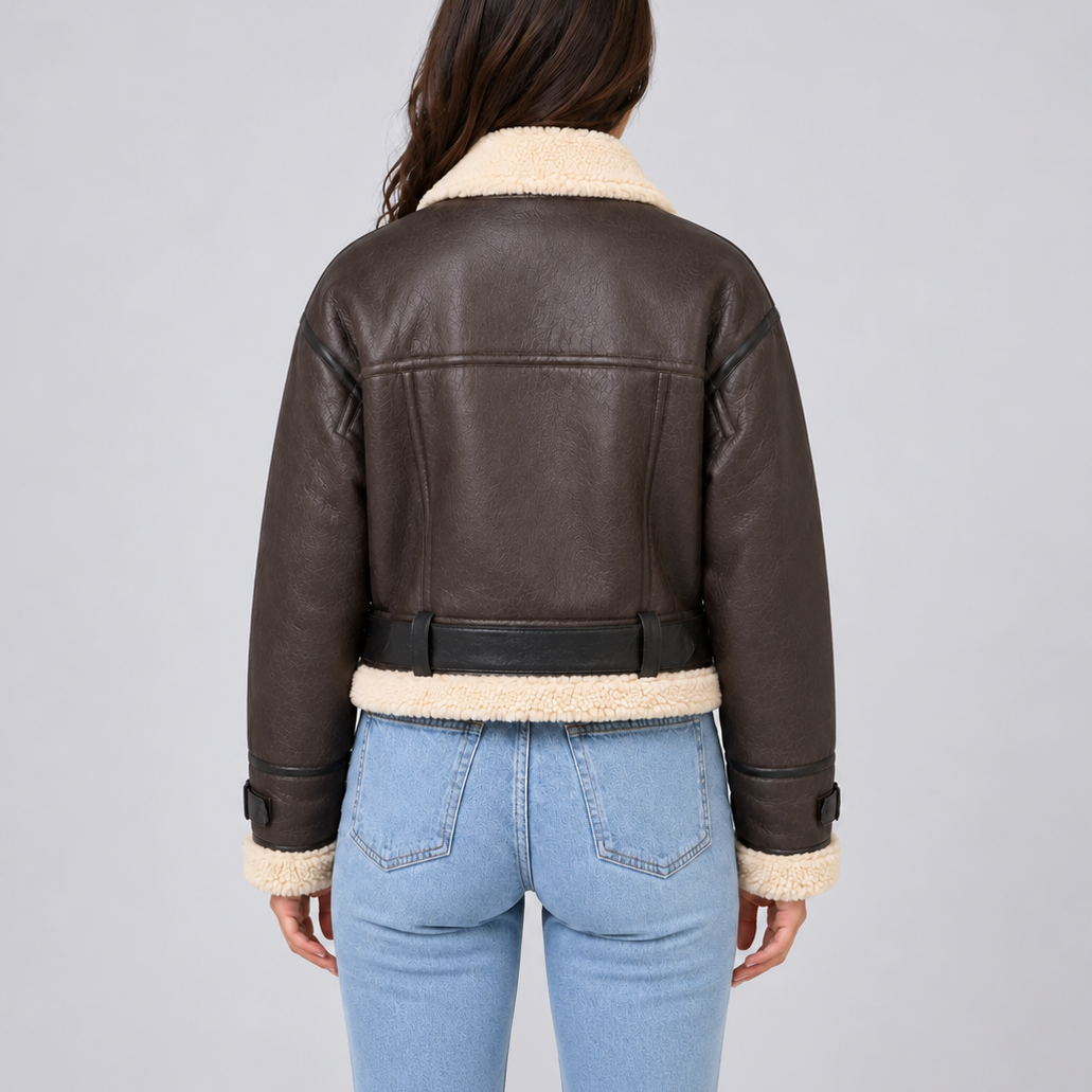 Women’s Cropped Aviator Jacket with Teddy Lining — variant_front