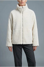 Teddy Zip Up Jacket with Stripe Detail for Women — variant_front