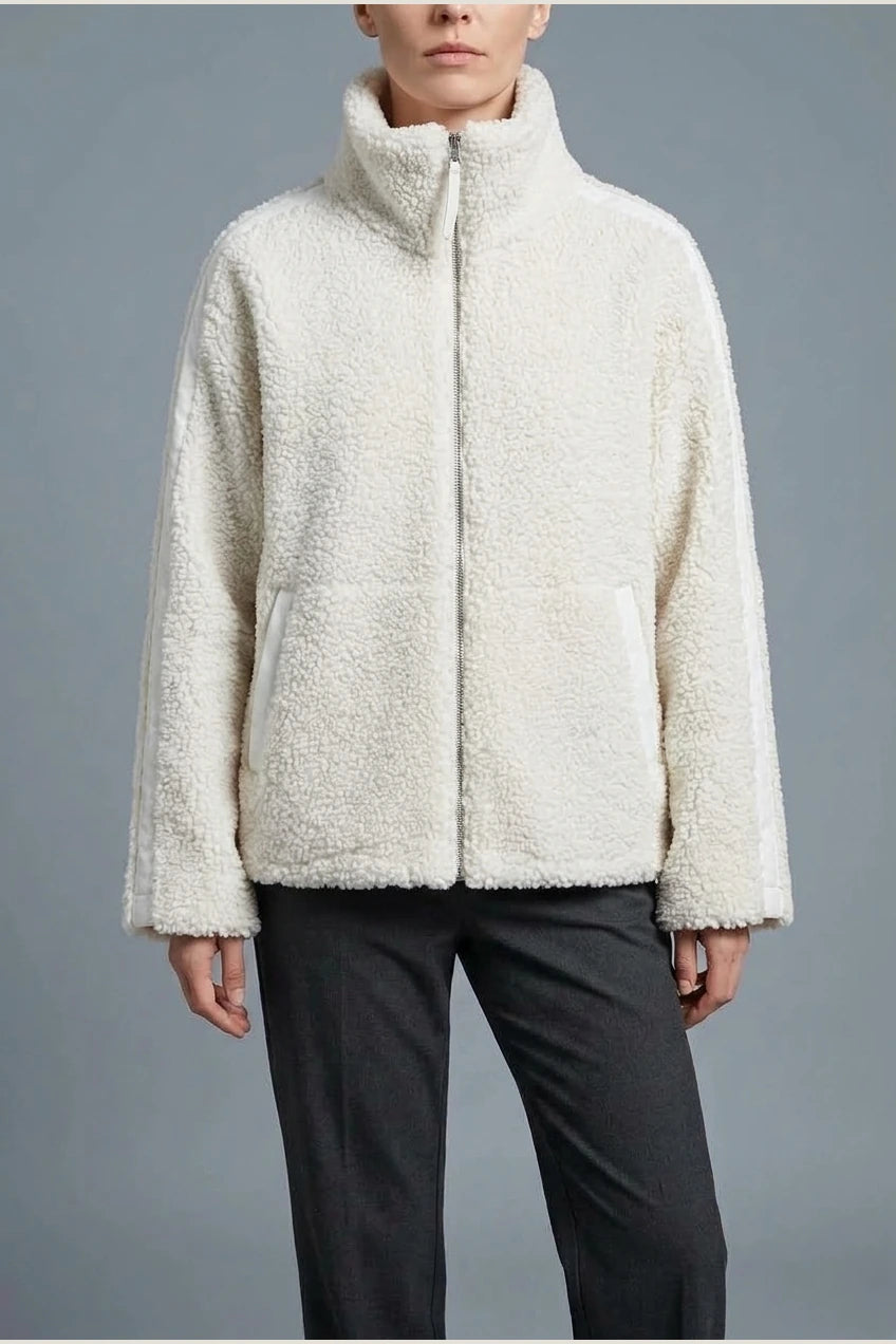 Teddy Zip Up Jacket with Stripe Detail for Women — variant_front