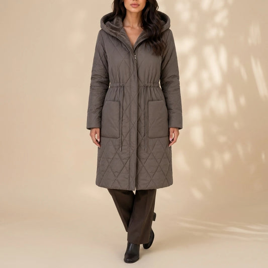 Women’s Long Quilted Puffer Coat – Faux Fur Collar Winter Coat — variant_front