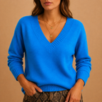 Soft Knit Sweater with Ribbed V-Neckline and Ribbed Cuffs — variant_front