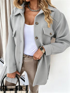 Relaxed Wool Shacket with Chest Pockets and Collar — variant_front