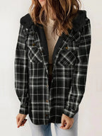 Relaxed Fit Check Flannel Shacket with Sherpa Lined Hood — variant_front