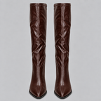 Women’s Pointed Toe Knee-High Boots with Chunky Block Heel — variant_front