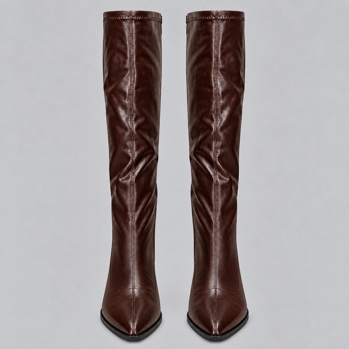 Women’s Pointed Toe Knee-High Boots with Chunky Block Heel — variant_front