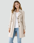 Fitted Trench Coat with Gold Buttons and Buttoned Cuffs — variant_front