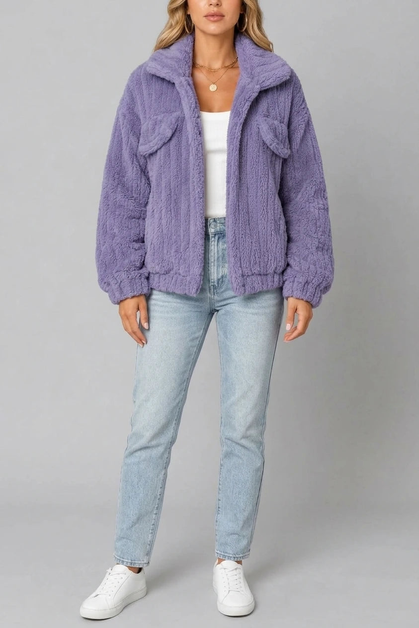 Montarello Women's Teddy Jacket Borg Collared Zip Up — variant_front