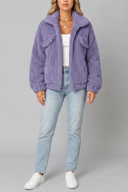 Montarello Women's Teddy Jacket Borg Collared Zip Up — variant_front