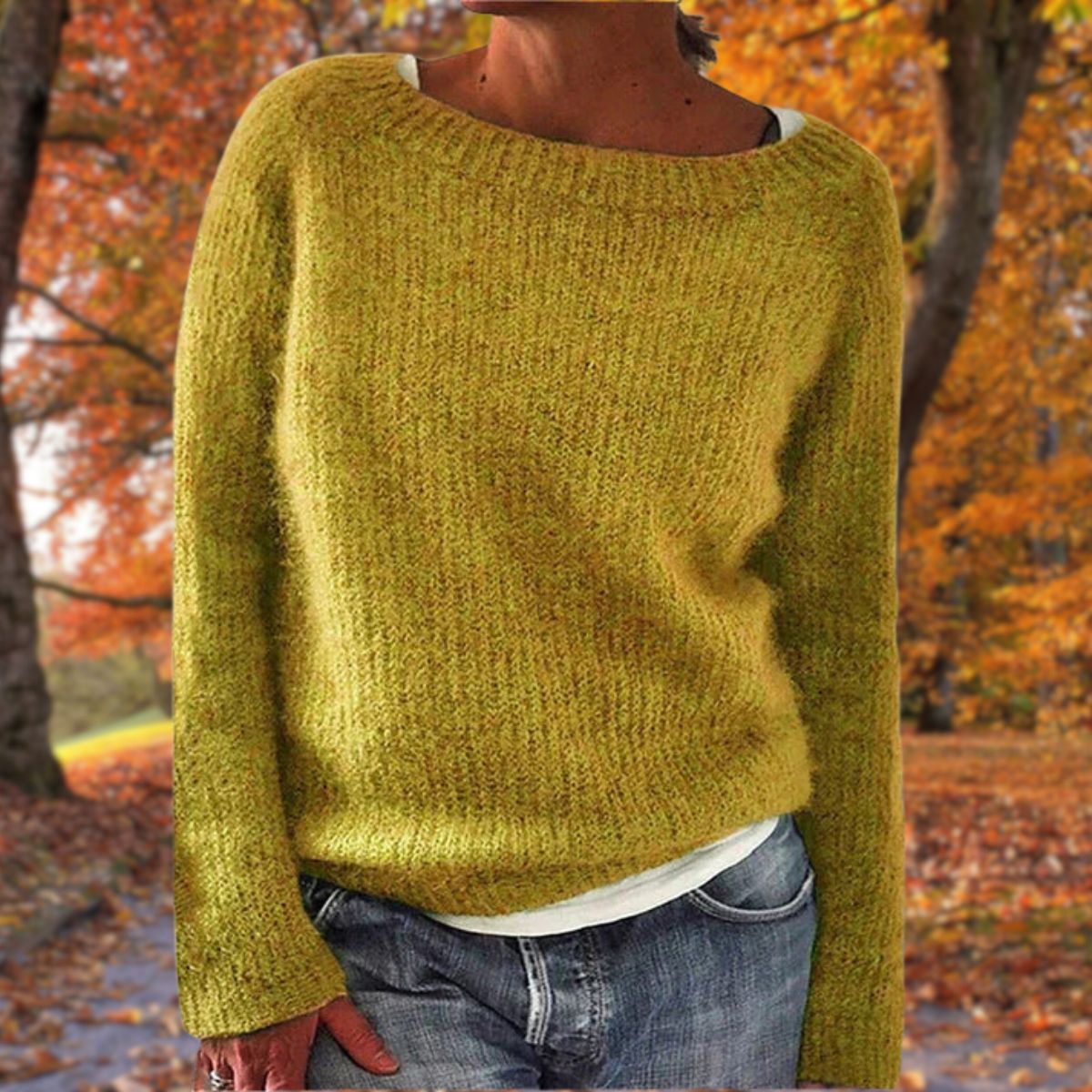 Cosy Knit Sweater with Boat Neck and Long Sleeves — variant_front