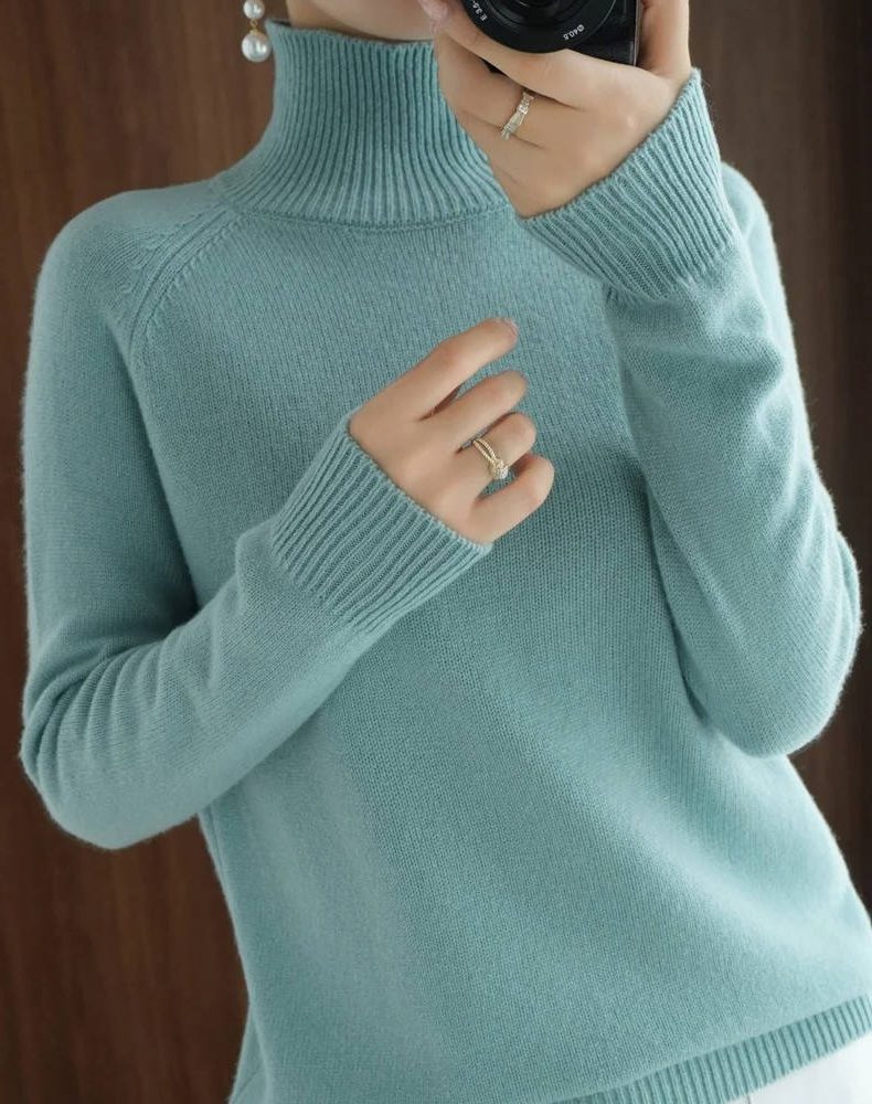 Soft Turtleneck Sweater with Ribbed Cuffs and Hem — variant_front