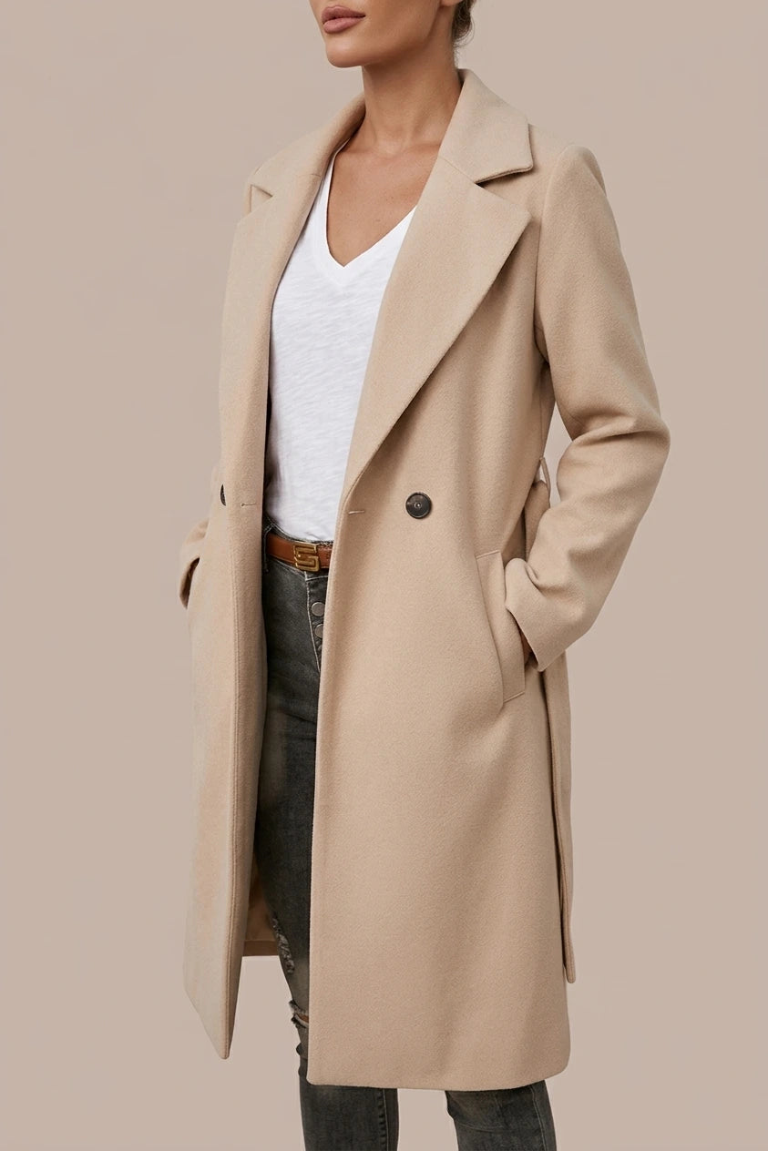 Women's Oversized Trench Coat Notched Lapel with Belt — variant_front