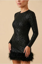 Mini Dress Women - Sequin Trim Dress with Feather Trim — variant_front