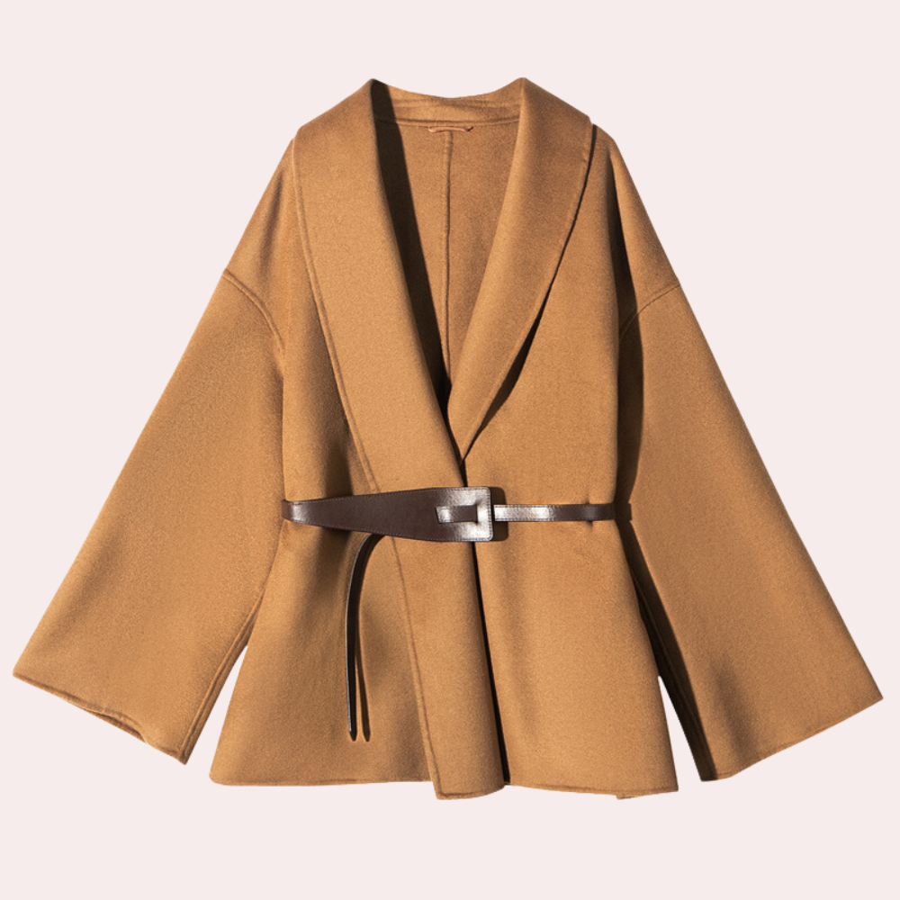 Women's Belted Coat with Wide Lapel Collar — variant_front