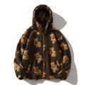 Oversized Fluffy Sherpa Jacket with Hood and Teddy Bear Print — variant_front