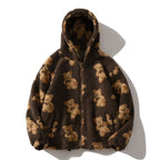 Oversized Fluffy Sherpa Jacket with Hood and Teddy Bear Print — variant_front
