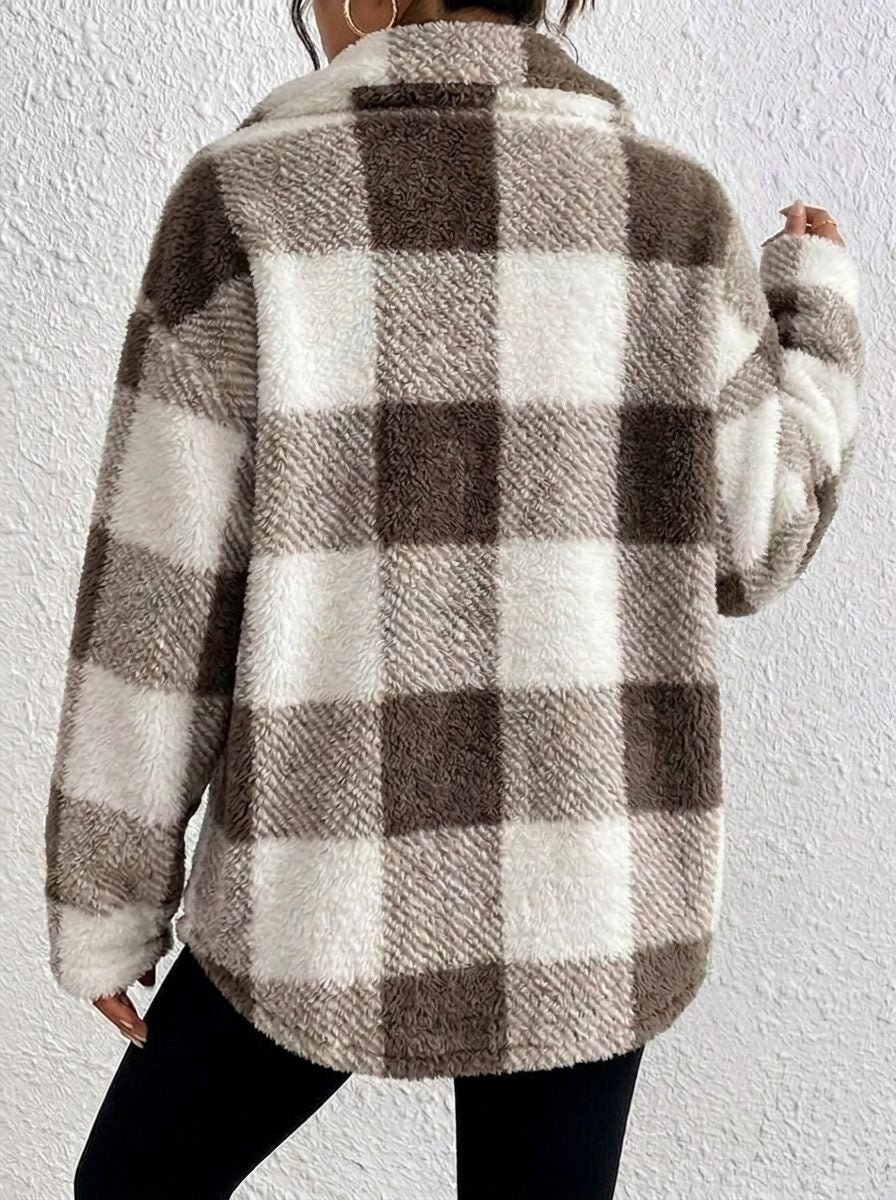 Plush Check Shacket with Gold Button Closure — variant_front
