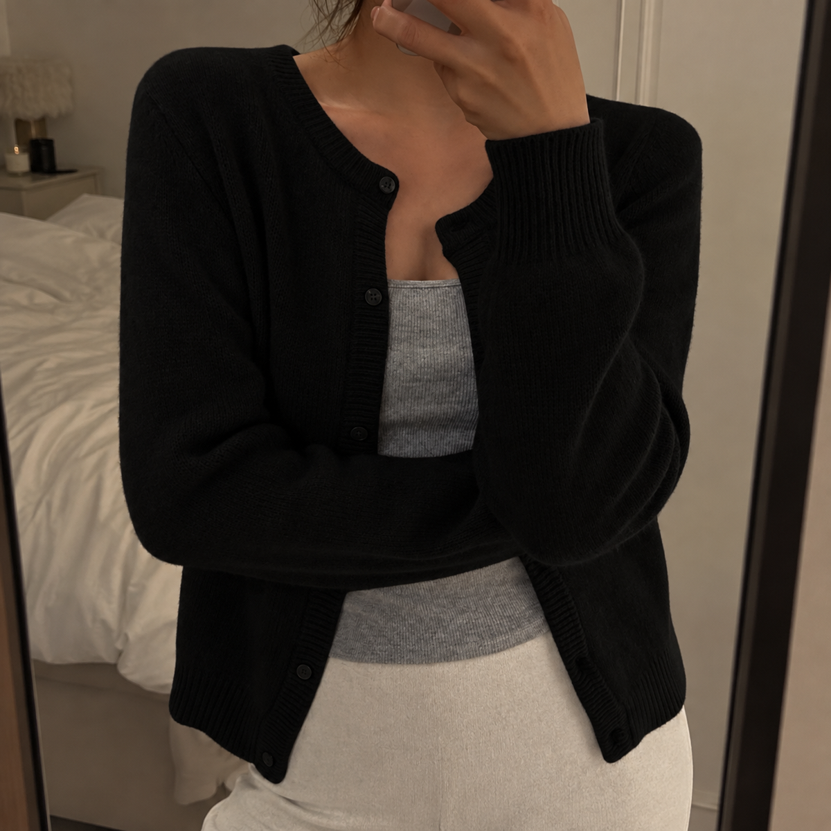 Soft Knit Cardigan with Round Neck and Button Front — variant_front