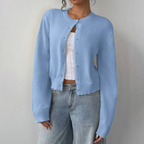Soft Cropped Knit Cardigan with Round Neck — variant_front